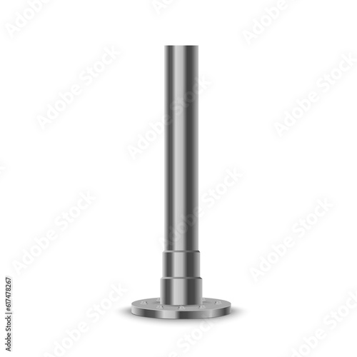 Set of metal columns.Metal pole posts,steel pipes of various diameters installed are bolted on a round base isolated on a transparent background.The steel element of the truss beam.Vector illustration