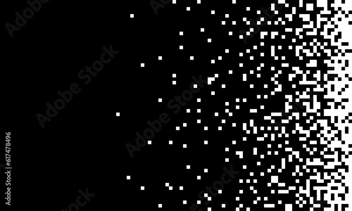 Scattered background. Illustration of the pixel decay effect. Vector rectangular elements. The rectangle texture will disappear. Dissolved filled square. Vector graphics.