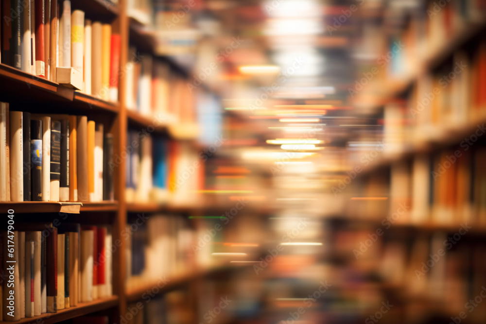 blurred bookshelf Many old books in a book shop or library blurred bookshelf Many old books in a book shop or library
