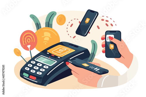 NFC Payment vector design contactless payment mobile phone with icons.