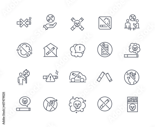 No smoking icons outline set
