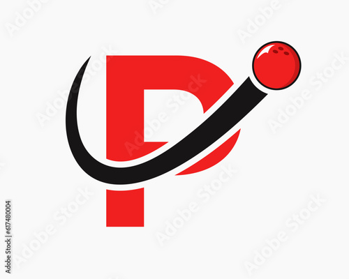 Letter P Bowling Logo. Bowling Ball Symbol With Moving Ball Icon