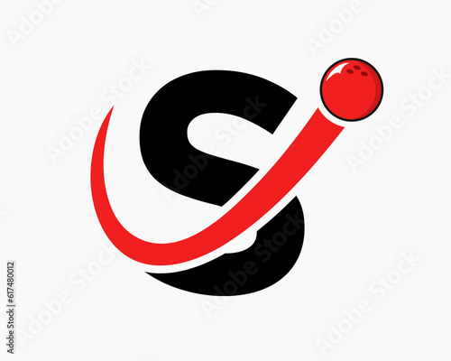 Letter S Bowling Logo. Bowling Ball Symbol With Moving Ball Icon