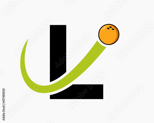 Letter L Bowling Logo. Bowling Ball Symbol With Moving Ball Icon