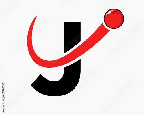 Letter J Bowling Logo. Bowling Ball Symbol With Moving Ball Icon