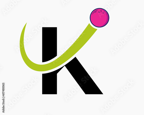 Letter K Bowling Logo. Bowling Ball Symbol With Moving Ball Icon