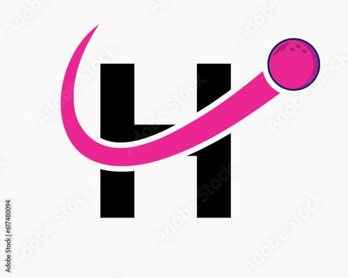 Letter H Bowling Logo. Bowling Ball Symbol With Moving Ball Icon