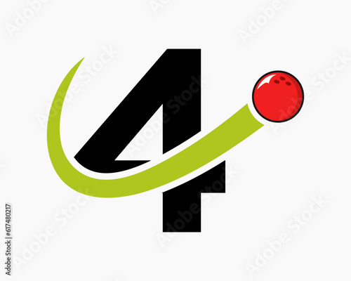 Letter 4 Bowling Logo. Bowling Ball Symbol With Moving Ball Icon