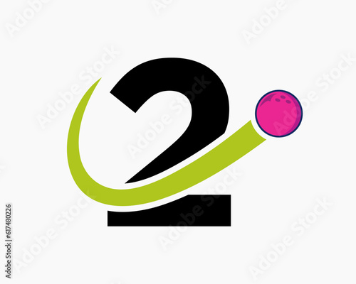 Letter 2 Bowling Logo. Bowling Ball Symbol With Moving Ball Icon