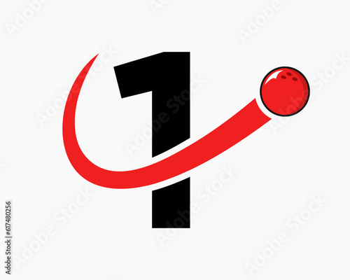 Letter 1 Bowling Logo. Bowling Ball Symbol With Moving Ball Icon