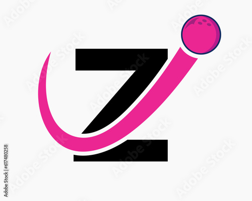Letter Z Bowling Logo. Bowling Ball Symbol With Moving Ball Icon