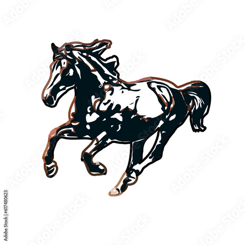 Color sketch of a running horse with transparent background