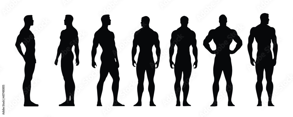 Set of man body builders silhouette, vector isolated Set of man body builders silhouette, vector isolated