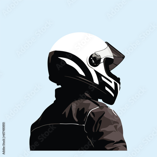 Back shot of man with full face motocross helmet, t-shirt, clothing, Mountain Biking, vector