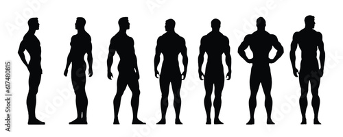 Set of man body builders silhouette, vector isolated