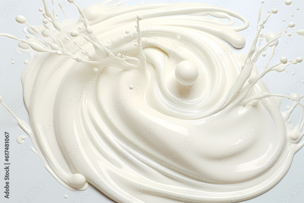Artful representation of milk splash transforming into a wave of yogurt and cream, generative by AI. Artful representation of milk splash transforming into a wave of yogurt and cream, generative by AI.
