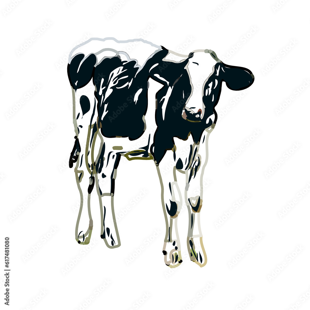 Color sketch of a cow with transparent background