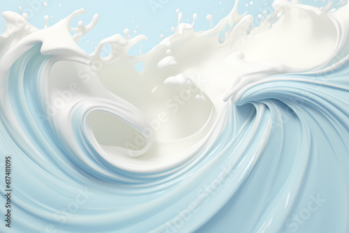 Artful representation of milk splash transforming into a wave of yogurt and cream, generative by AI.