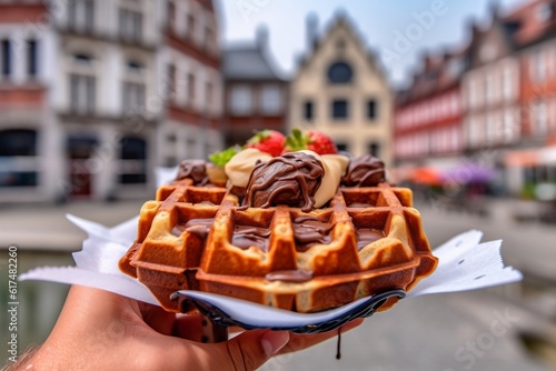 Belgium's National Delight Waffles on the Square. AI