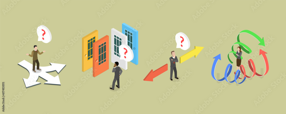 3D Isometric Flat Vector Conceptual Illustration of Choosing From Multiple Directions, Different Options or Opportunities