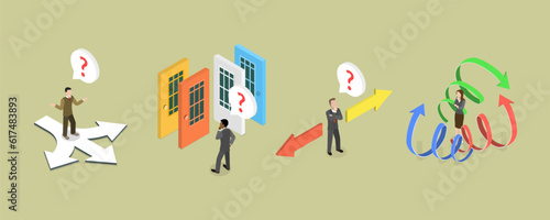 3D Isometric Flat Vector Conceptual Illustration of Choosing From Multiple Directions, Different Options or Opportunities
