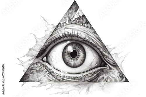 all seeing eye isolated on white background. Generated by AI.