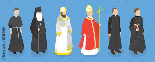 3D Isometric Flat Vector Set of Religious Leaders, Character Dressed in Classical Robes