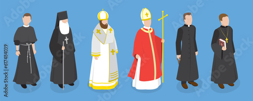 3D Isometric Flat Vector Set of Religious Leaders, Character Dressed in Classical Robes