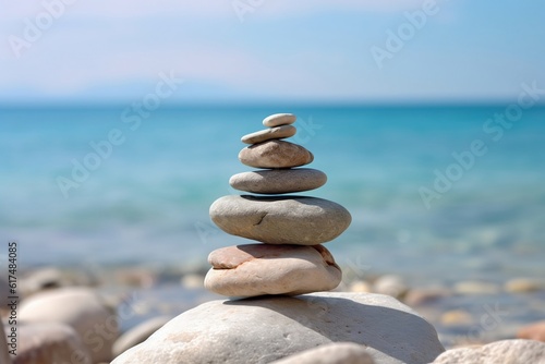Tranquil Balance Stack of Zen Stones in Harmonious Alignment with Nature. AI