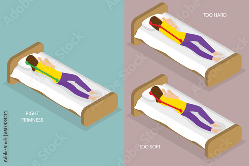 3D Isometric Flat Vector Conceptual Illustration of Correct Sleeping , Caring for Health of Back