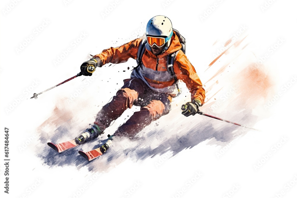 skier athlete drawing isolated on white background. AI generated.
