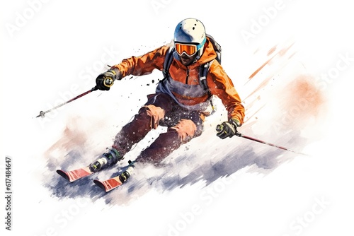skier athlete drawing isolated on white background. AI generated.