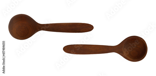 Wooden spoon front and back top view, png isolated on transparent background