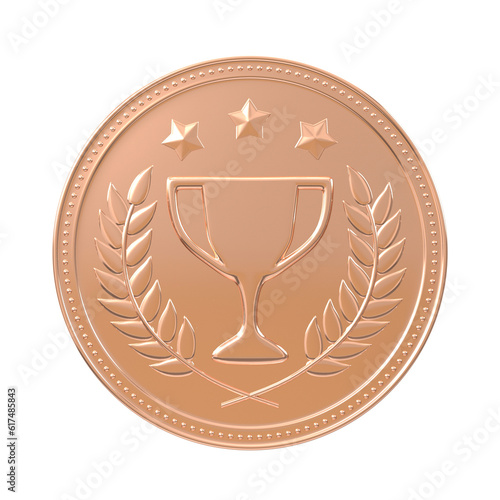 Gold or bronze medal with trophy, laurels and stars. First place in a competition or tournament concept. Png clipart isolated on transparent background photo