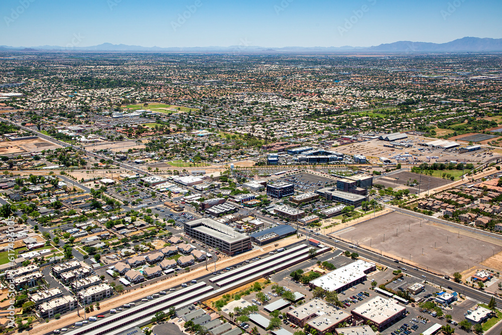 Obraz premium Downtown Gilbert, Arizona aerial view looking from the NE to the SW
