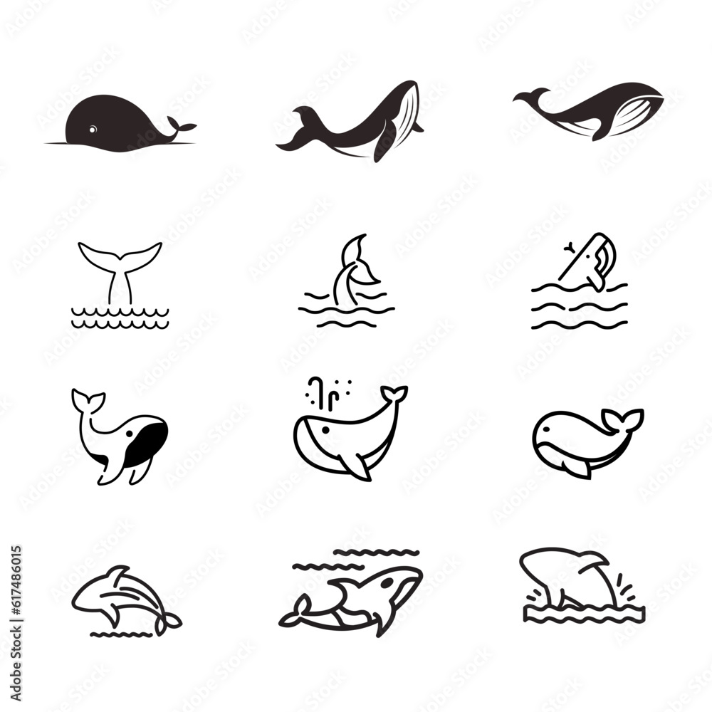 Obraz premium Whale icon set in thin line style .