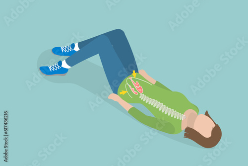 3D Isometric Flat Vector Conceptual Illustration of Pelvic Floor Muscles, Woman Sexual Health