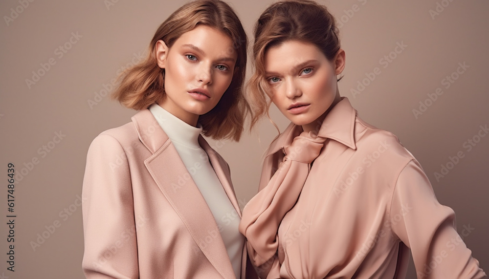Two young adults in fashionable clothing smiling generated by AI Two young adults in fashionable clothing smiling generated by AI