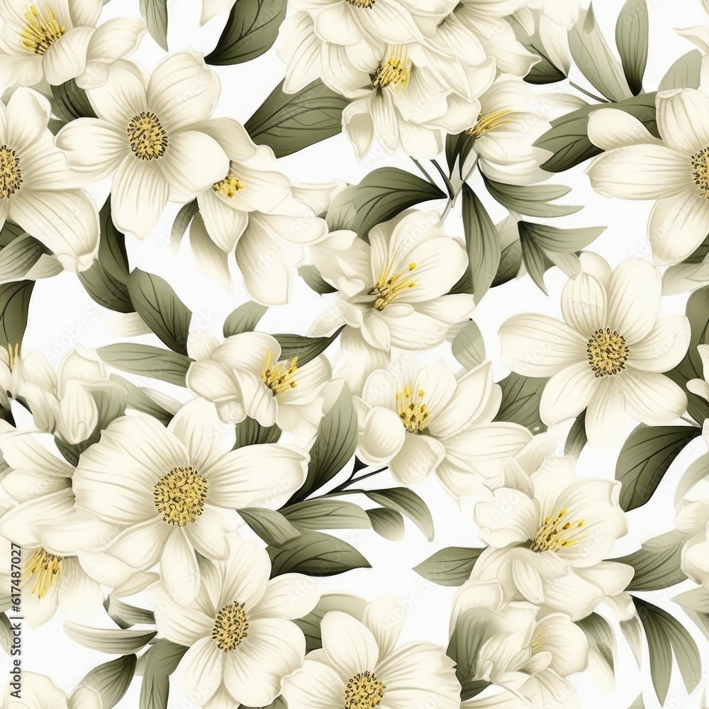 A seamless pattern with white flowers