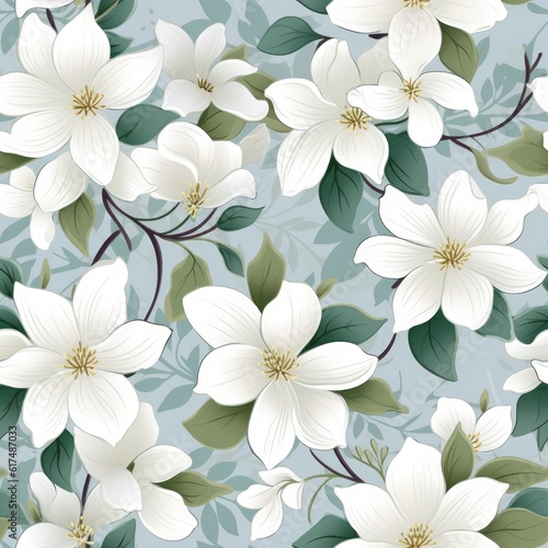 A seamless floral pattern with white flowers