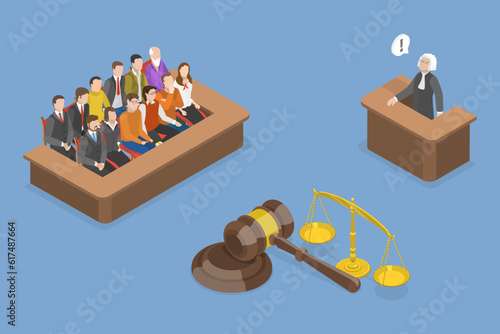 3D Isometric Flat Vector Conceptual Illustration of Jury In Court Trial, Judicial Process