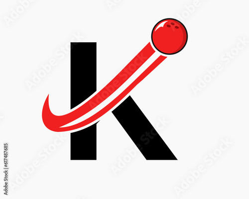 Letter K Bowling Logo. Bowling Ball Symbol With Moving Ball Icon
