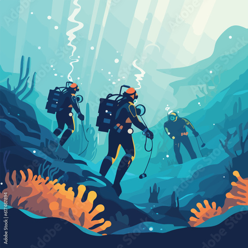Scuba divers under water expedition