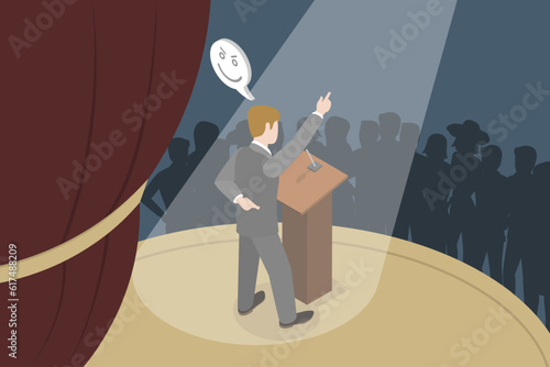3D Isometric Flat Vector Conceptual Illustration of Lying Politician, Dishonest Person