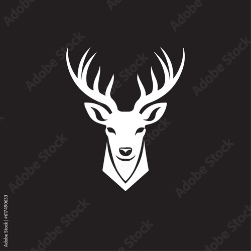 Vector image of an deer in cartoon  doodle style. Black and white. Logo  icon style