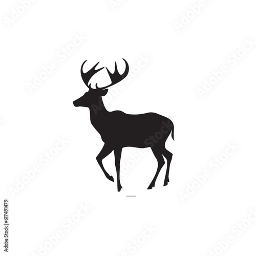 Vector image of an deer in cartoon, doodle style. Black and white. Logo, icon style