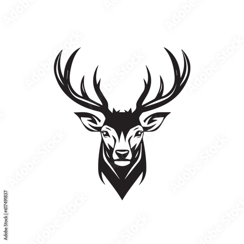 Vector image of an deer in cartoon  doodle style. Black and white. Logo  icon style