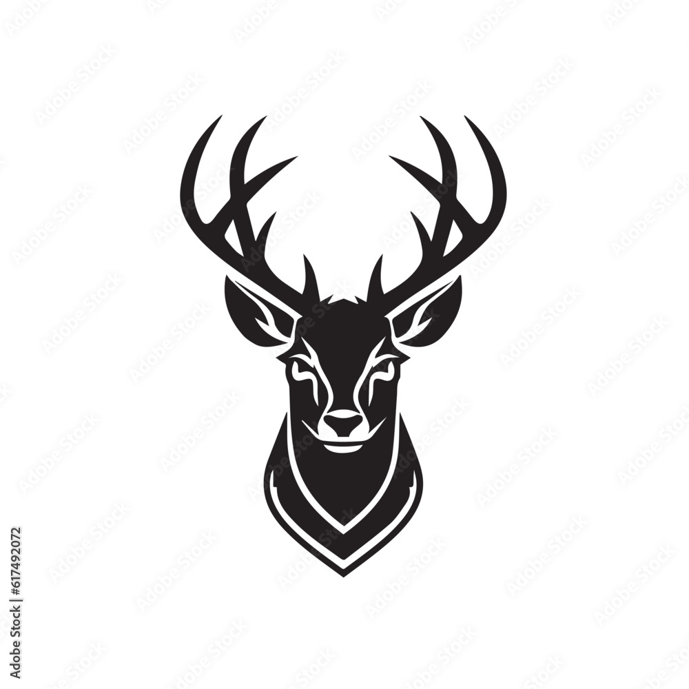 Obraz premium Vector image of an deer in cartoon, doodle style. Black and white. Logo, icon style
