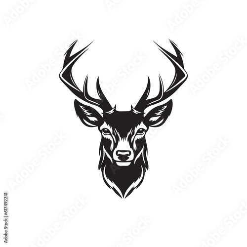 Vector image of an deer in cartoon  doodle style. Black and white. Logo  icon style