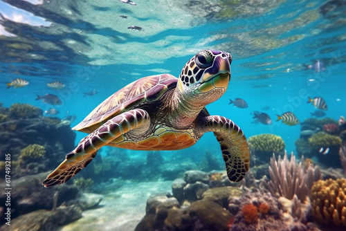 sea turtle swimming in sea © masud